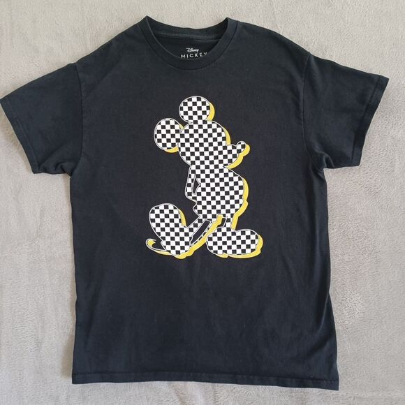 Disney Tops - Disney Mickey Mouse Tee Md Black Checkered Black Yellow 90s Graphic Womens‎